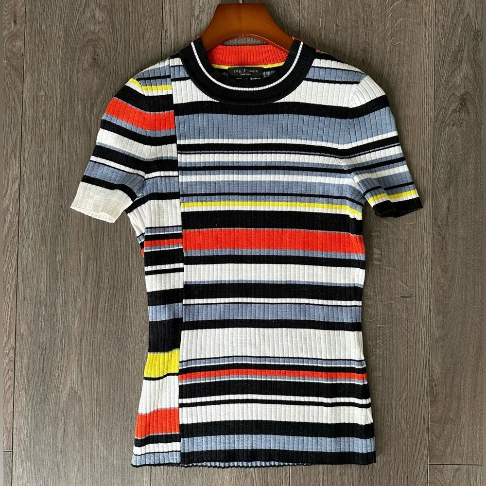 Rag & Bone Mason Ribbed Asymmetric Stripe Tee - Picture 5 of 9